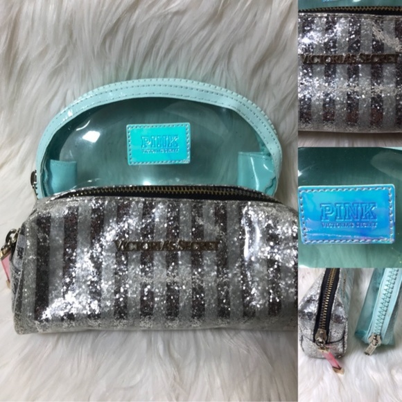 Victoria's Secret Handbags - 2 Victoria’s Secret Make Up Bags Blue Silver